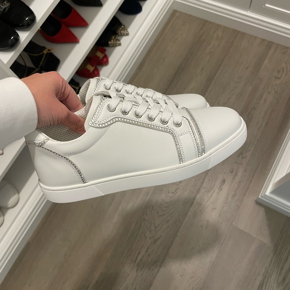 Never Worn Swarovski Crystal Christian Louboutin White Sneakers size 7 - Picture 6 of 6